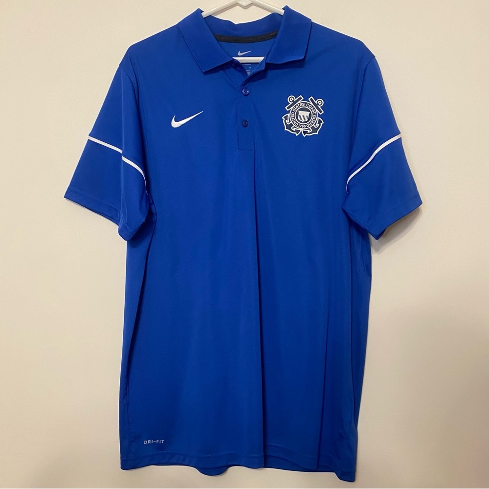 Nike Dri-Fit Blue Polo Shirt with US Coast Guard Embroidered‎ Logo sz L